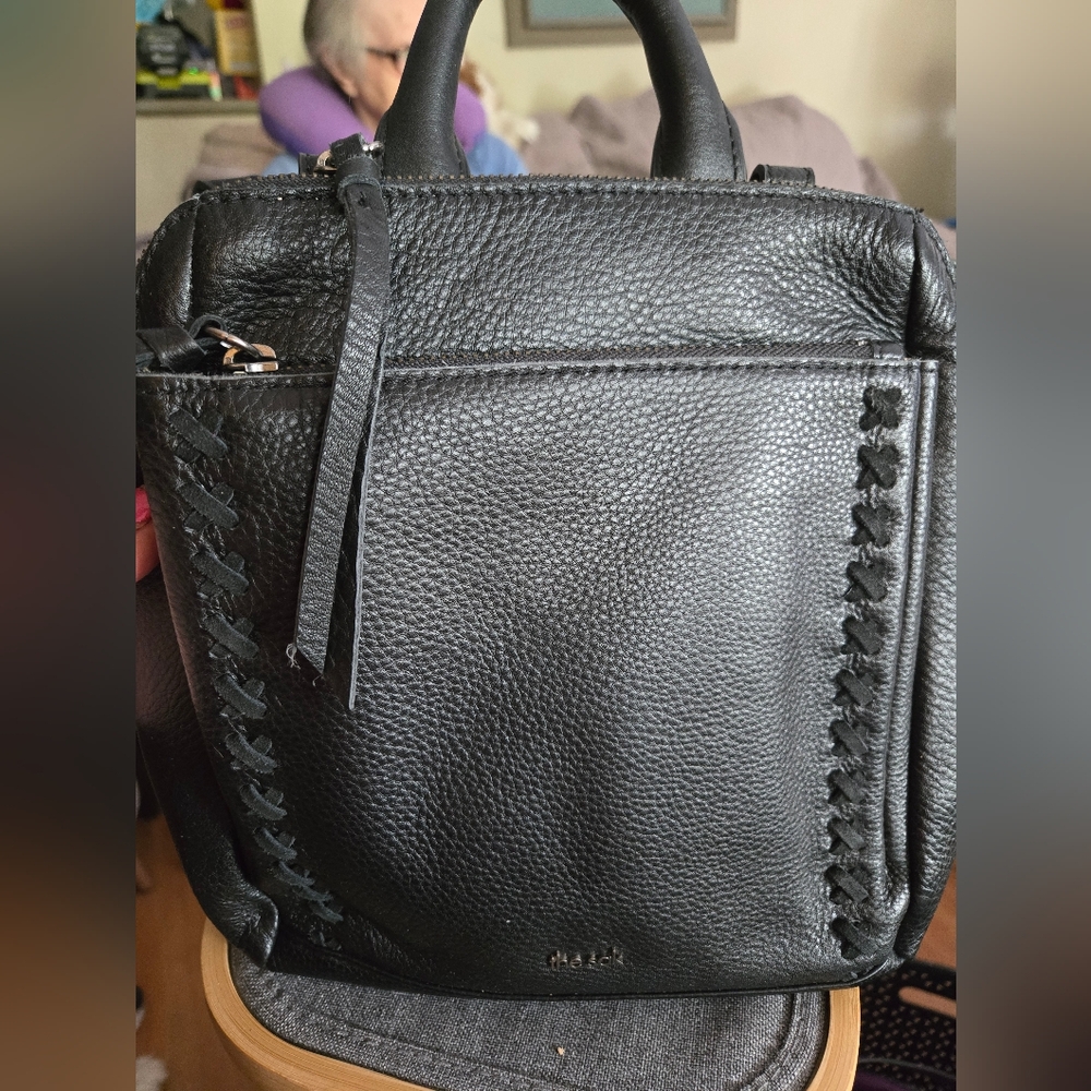 The Sak Black Leather Backpack with Braided Detailing